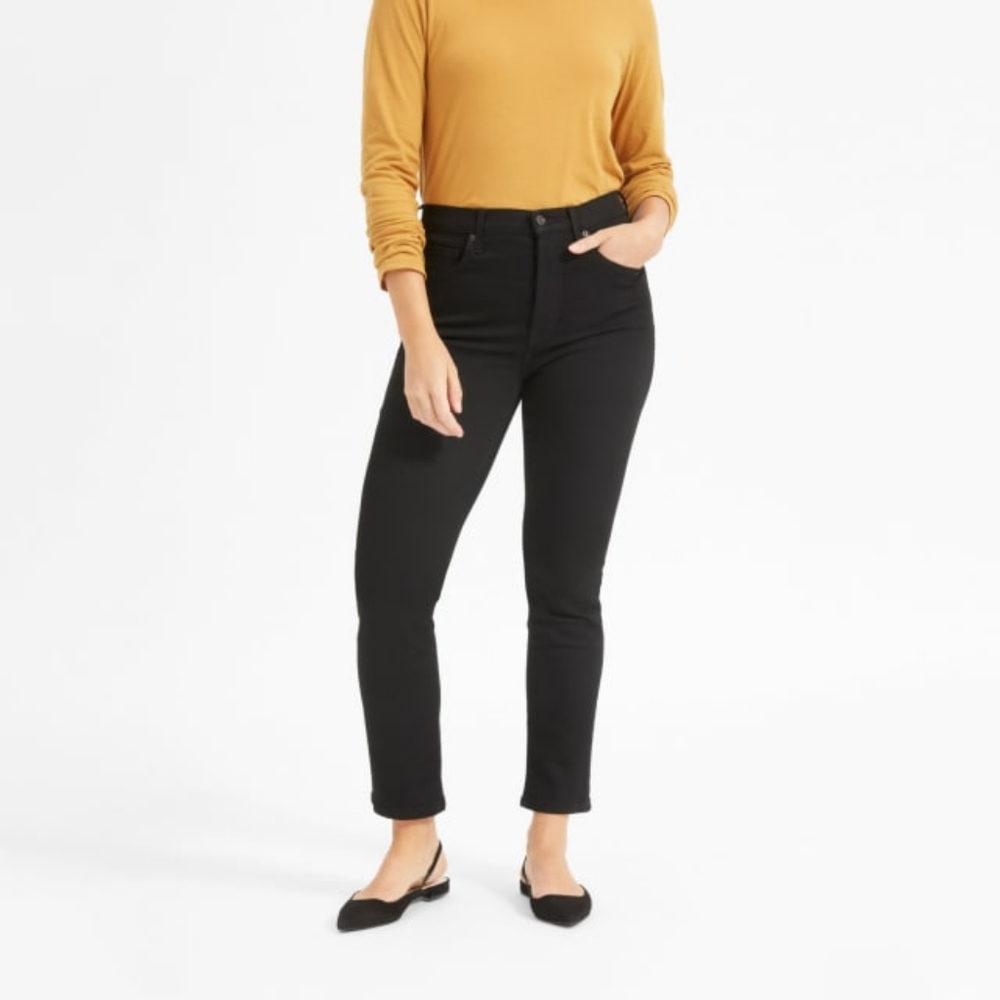Everlane High Rise Slim Straight Ankle Cigarette Button Fly Black Jeans Sz 25